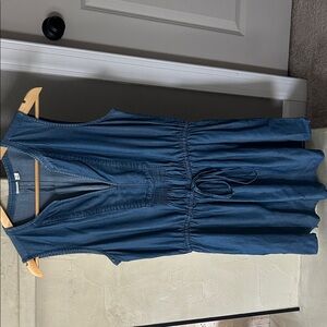 GAP Indigo Sleeveless V-Neck Midi Dress with Drawstring Waist